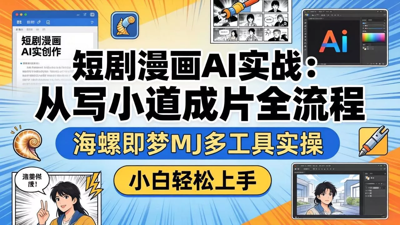 短剧漫画AI实战：从写小说到成片全流程，海螺即梦MJ多工具实操，小白轻松上手-奇点库