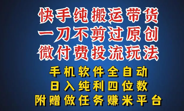 最新黑科技快手搬运带货方法，手机就能操作，轻松带你日入四位数【揭秘】-奇点资源库