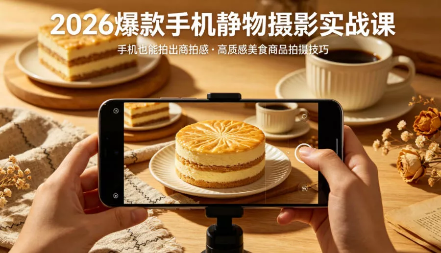 2026爆款手机静物摄影实战课，手机也能拍出商拍感，学会拍出高质感美食商品-奇点库