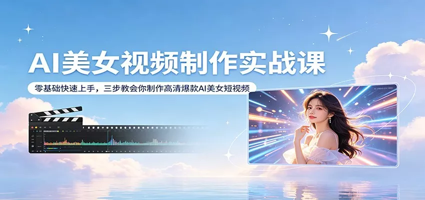 AI美女视频制作实战课：零基础快速上手，三步教会你制作高清爆款AI美女短视频-奇点库