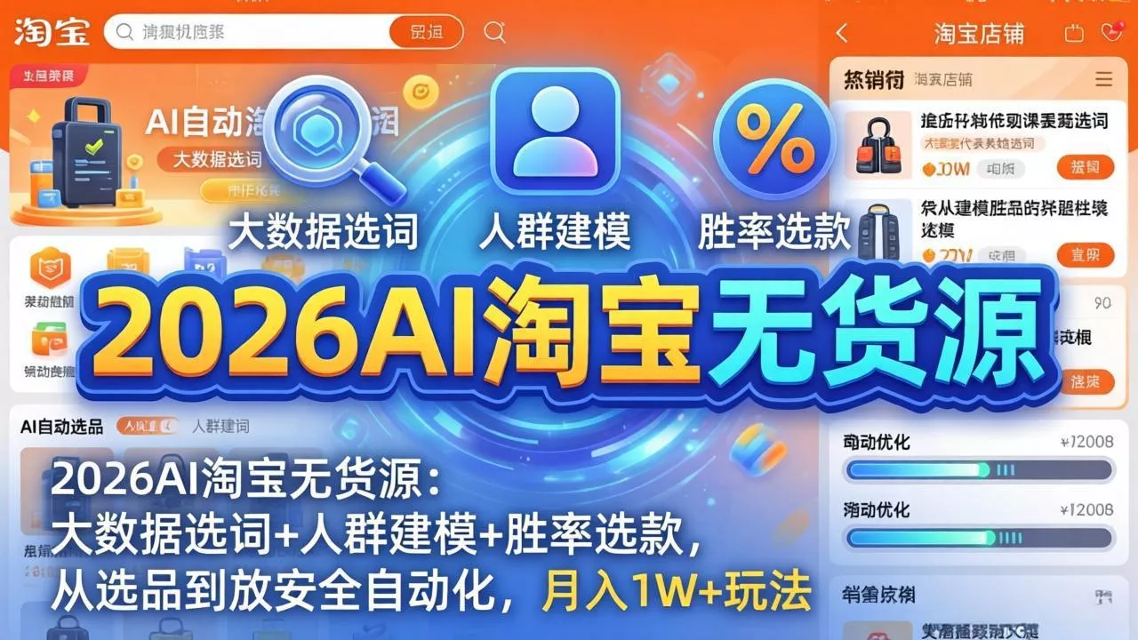 2026AI淘宝无货源-4月更新：大数据选词+人群建模+胜率选款，从选品到放大全自动化，月入1W+玩法-奇点库