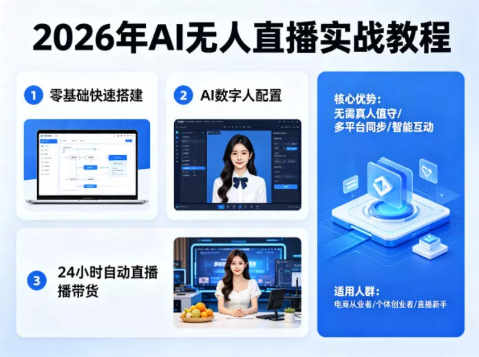 2026年AI无人直播实战教程，零基础也能快速搭建AI数字人无人直播间，实现24小时自动直播带货-奇点库