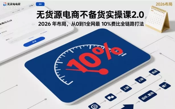 无货源电商不备货实操课2.0，2026年布局，从0到1全网最低10%费比全链路打法【更新26年4月】-奇点库