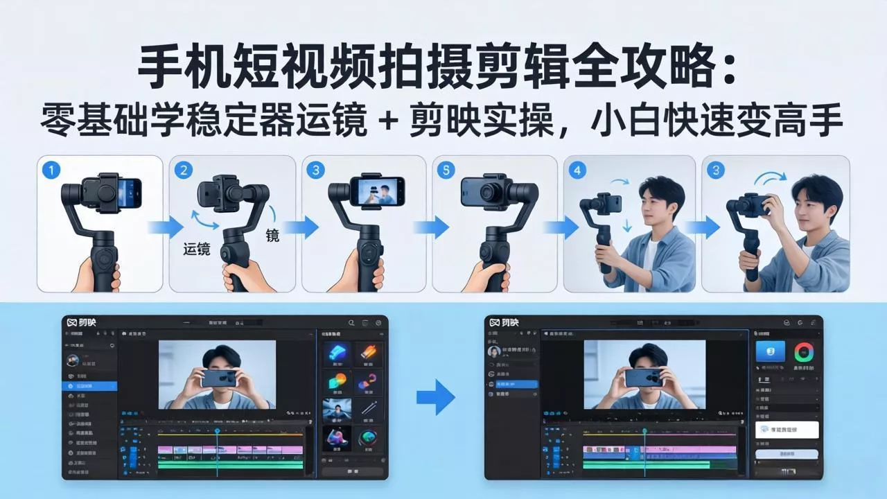 手机短视频拍摄剪辑全攻略：零基础学稳定器运镜 + 剪映实操，小白快速变高手-奇点库