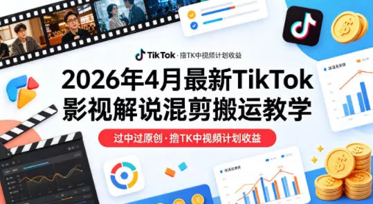 26年4月最新TikTok影视解说混剪搬运教学，过中过原创，撸TK中视频计划收益-奇点库