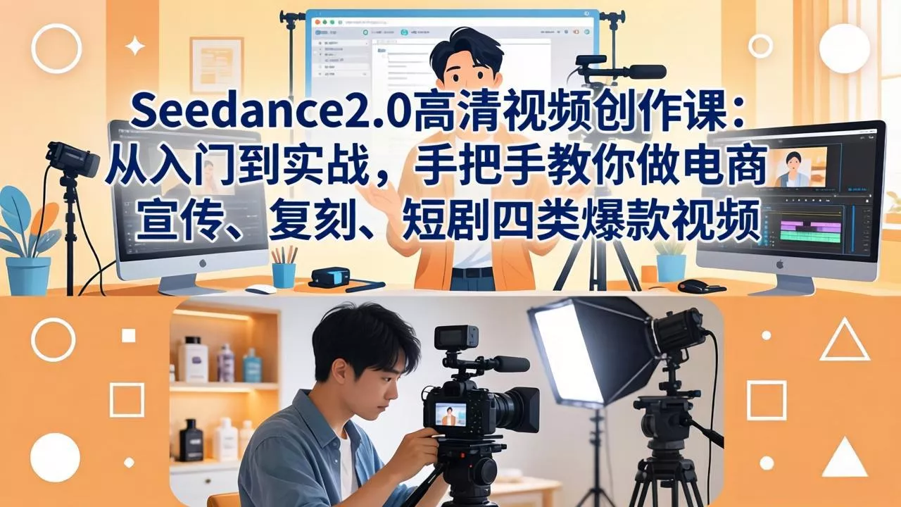 Seedance2.0高清视频创作课：从入门到实战，手把手教你做电商、宣传、复刻、短剧四类爆款视频-奇点库