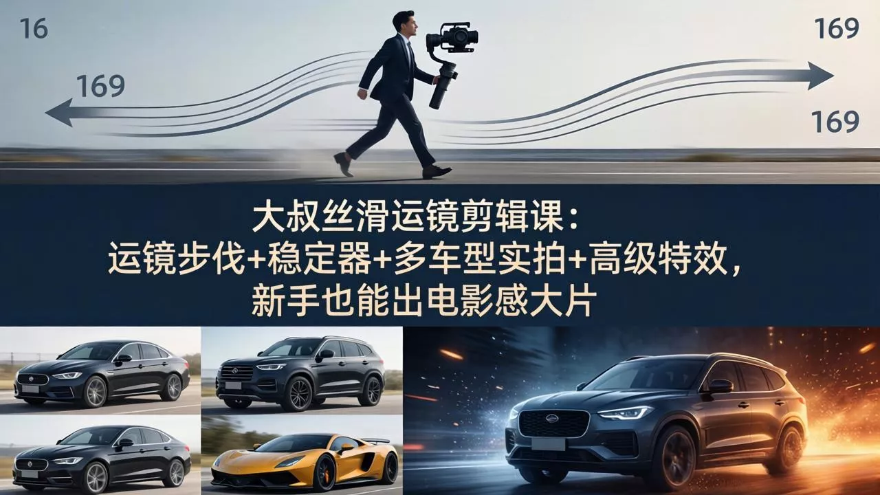 大叔丝滑运镜剪辑课：运镜步伐+稳定器+多车型实拍+高级特效，新手也能出电影感大片-奇点库