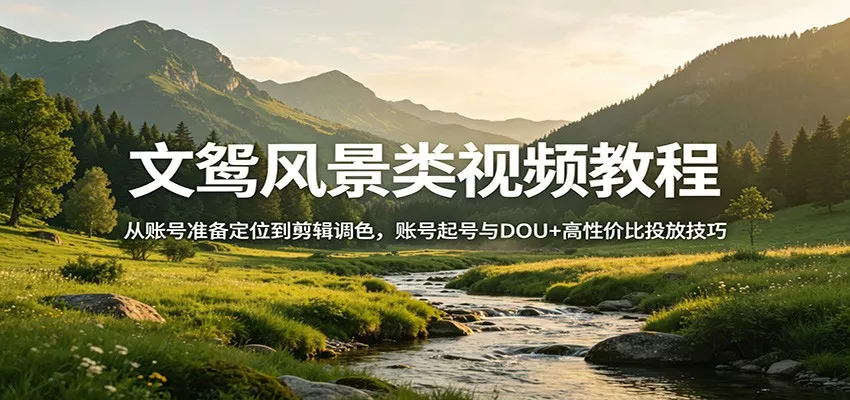 文鸳风景类视频教程：从账号准备定位到剪辑调色，账号起号与DOU+高性价比投放技巧-奇点库