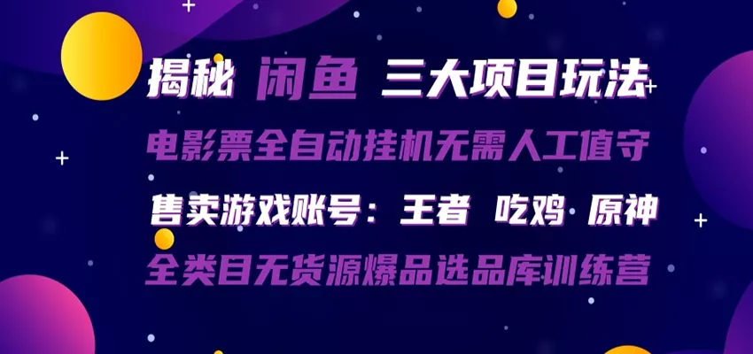 闲鱼三种玩法 全自动电影票 售卖游戏账号 爆品选品库训练营-奇点库