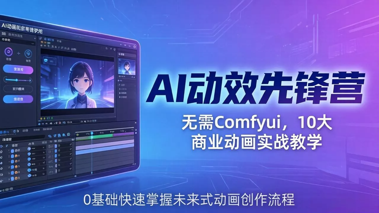 AI 动效先锋营：无需Comfyui，10大商业动画实战教学，0基础快速掌握未来式动画创作流程-奇点库