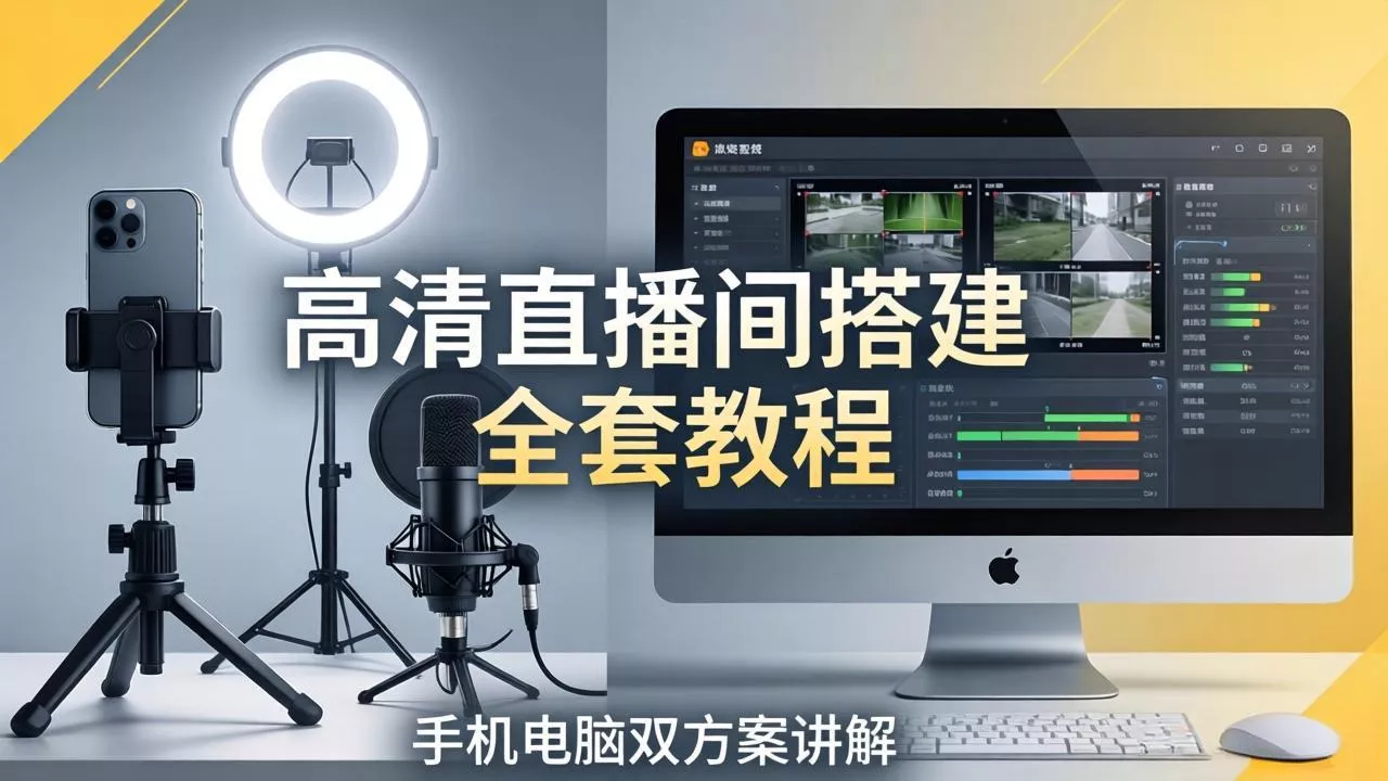 高清直播间搭建全套教程，手机电脑双方案讲解，设备选型调试多机位实操教学-奇点库