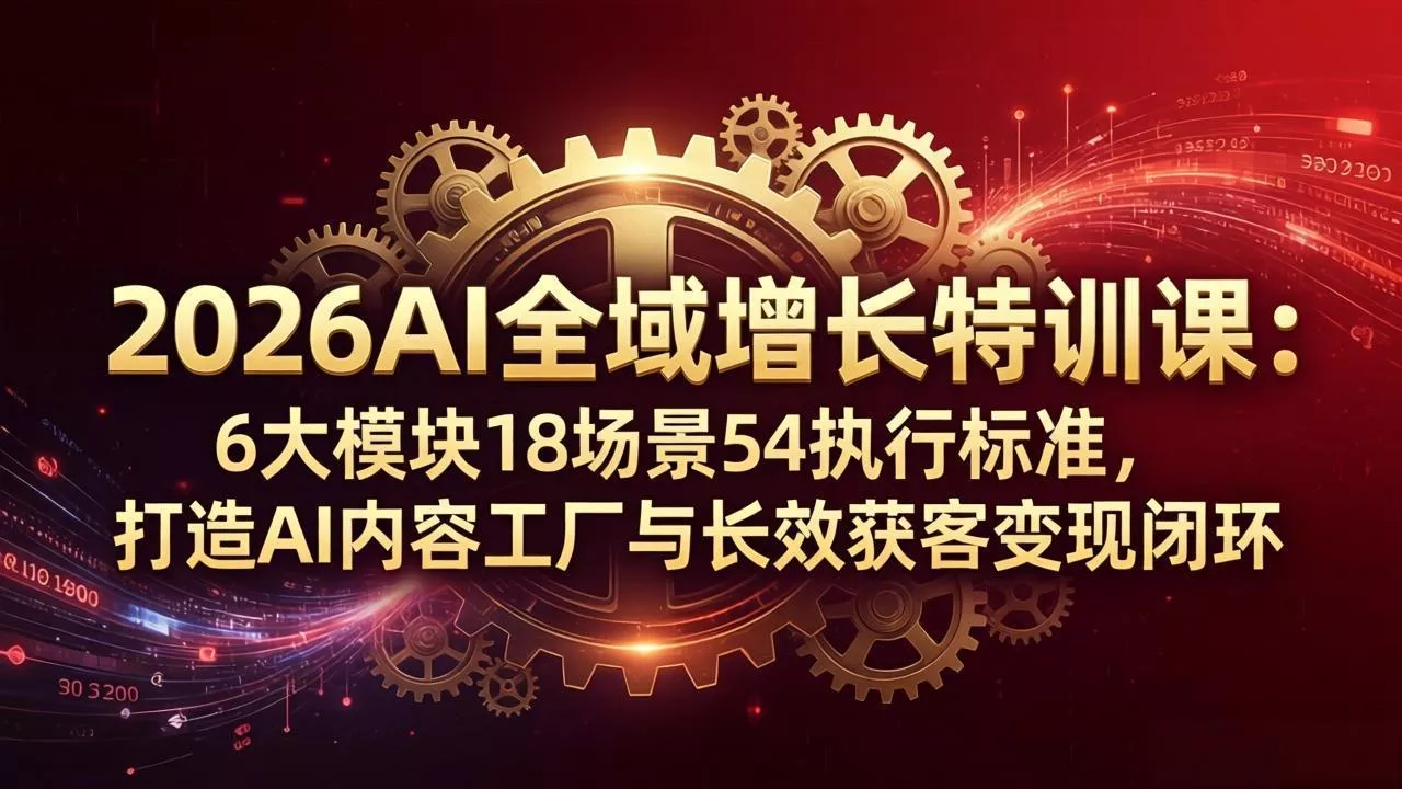 2026AI全域增长特训课：6大模块18场景54执行标准，打造AI内容工厂与长效获客变现闭环-奇点库