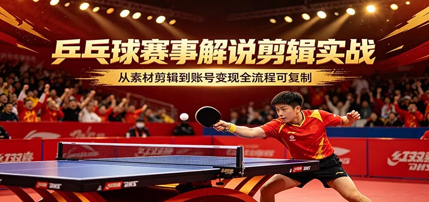 乒乓球赛事解说剪辑实战，从素材剪辑到账号变现全流程可复制-奇点库