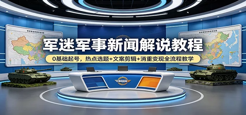 军迷军事新闻解说教程：0基础起号，热点选题+文案剪辑+消重变现全流程教学-奇点库