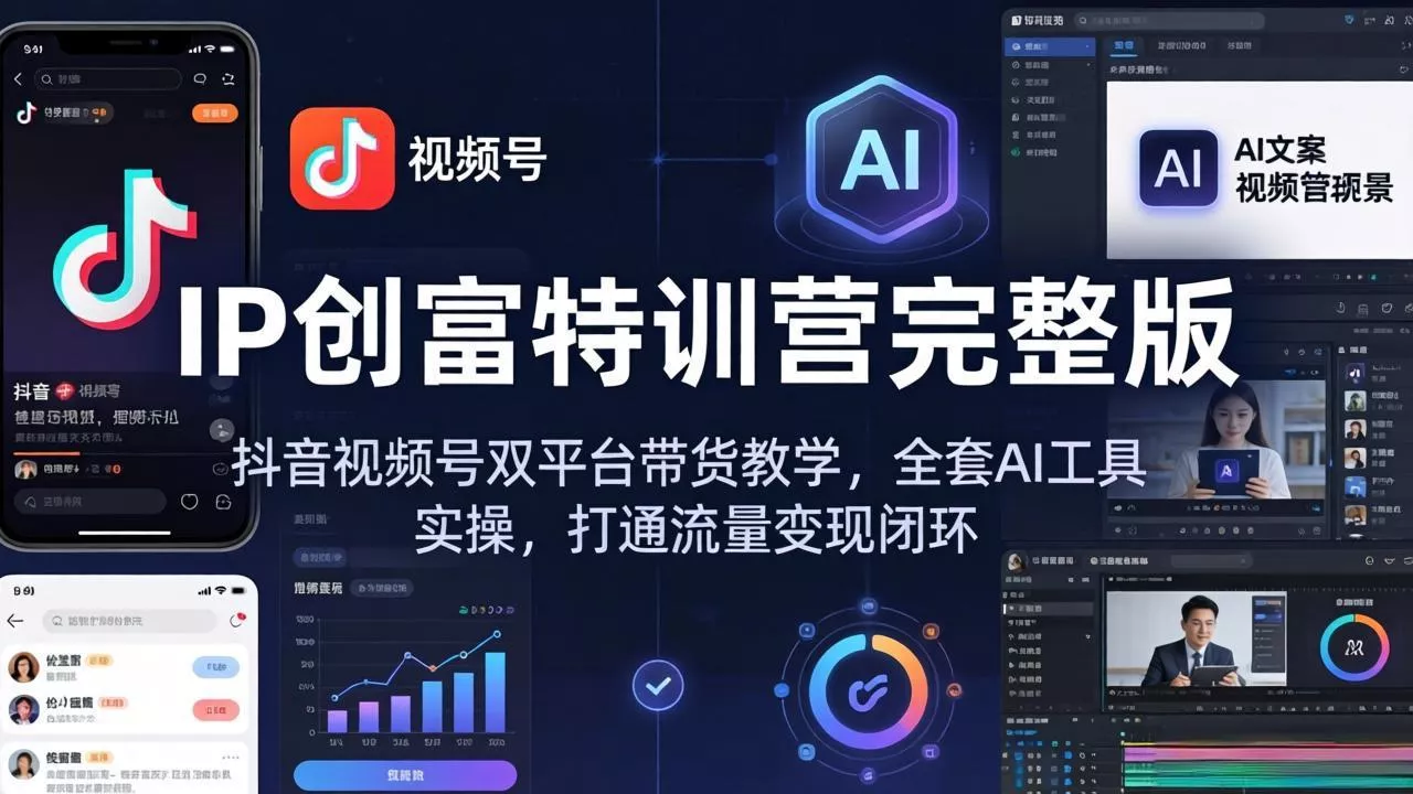 IP创富特训营完整版：抖音视频号双平台带货教学，全套AI工具实操，打通流量变现闭环-奇点库