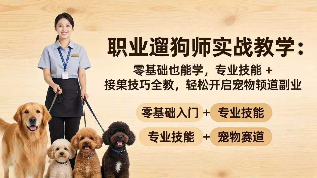 职业遛狗师实战教学：零基础也能学，专业技能 + 接单技巧全教，轻松开启宠物赛道副业-奇点库