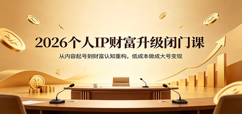 2026个人IP财富升级闭门课：从内容起号到财富认知重构，低成本做成大号变现-奇点库