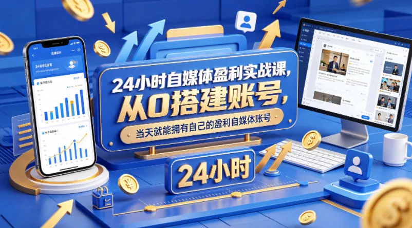24小时自媒体盈利实战课，从0搭建账号，当天就能拥有自己的盈利自媒体账号-奇点库