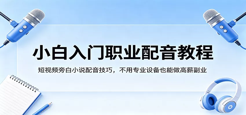 小白入门职业配音教程，短视频旁白小说配音技巧，不用专业设备也能做高薪副业-奇点库