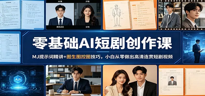 零基础AI短剧创作课：MJ提示词精讲+图生图控图技巧，小白从零做出高清连贯短剧视频-奇点库