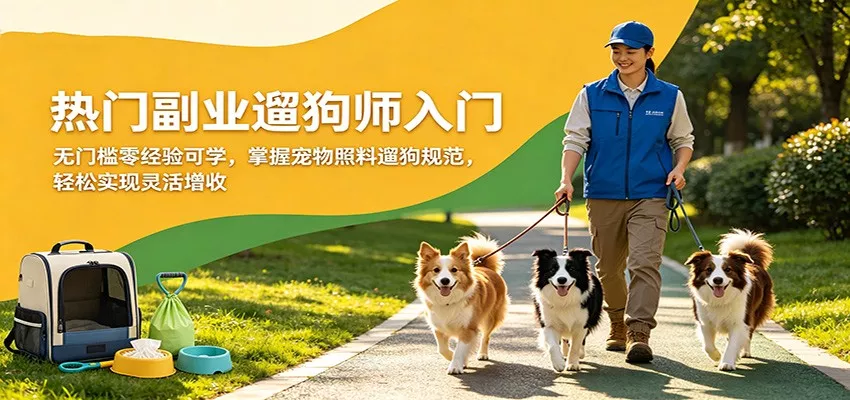 热门副业遛狗师入门，无门槛零经验可学，掌握宠物照料遛狗规范，轻松实现灵活增收-奇点库