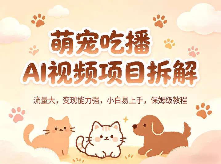 萌宠吃播AI视频项目拆解，流量大，变现能力强，小白易上手，保姆级教程-奇点库