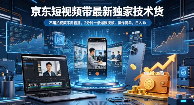 京东短视频带货最新独家技术，不用拍视频不用直播，2分钟一条爆款视频，操作简单，日入1k+【揭秘】-奇点库