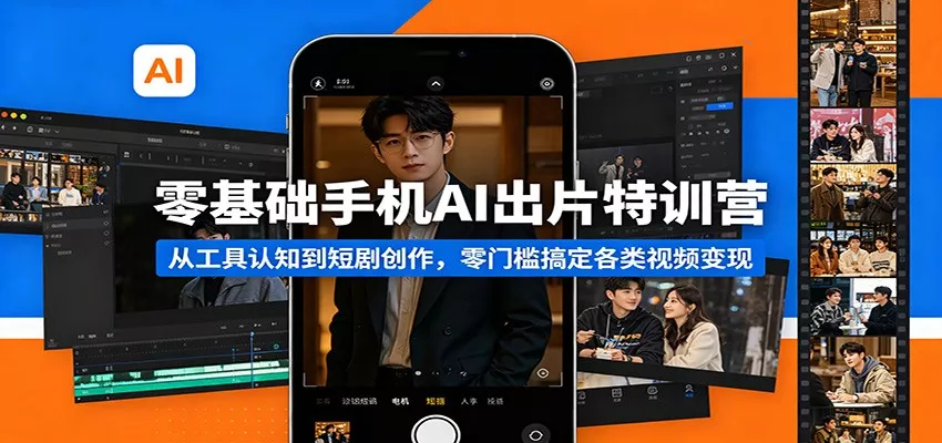 零基础手机AI出片特训营：从工具认知到短剧创作，零门槛搞定各类视频变现-奇点库