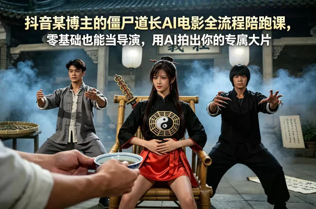 抖音某博主的僵尸道长AI电影全流程陪跑课，零基础也能当导演，用AI拍出你的专属大片-奇点库