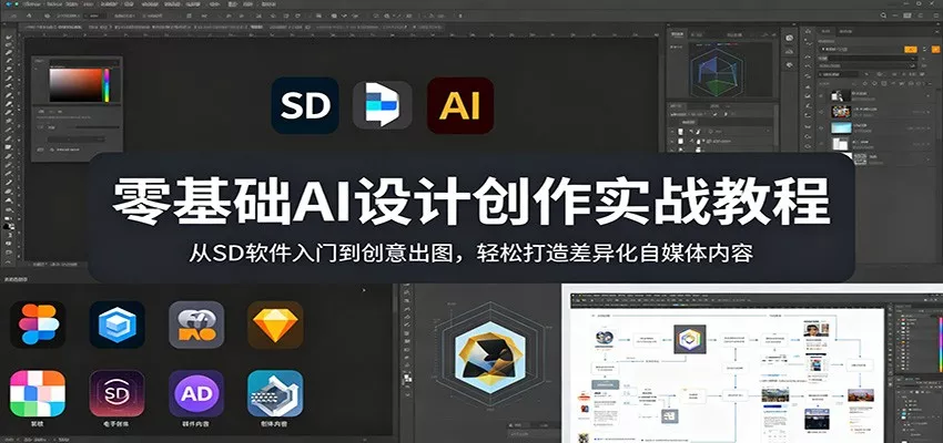 零基础AI设计创作实战教程：从SD软件入门到创意出图，轻松打造差异化自媒体内容-奇点库