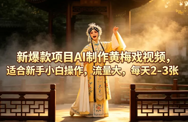 新爆款项目AI制作黄梅戏视频，适合新手小白操作，流量大，每天2-3张-奇点库