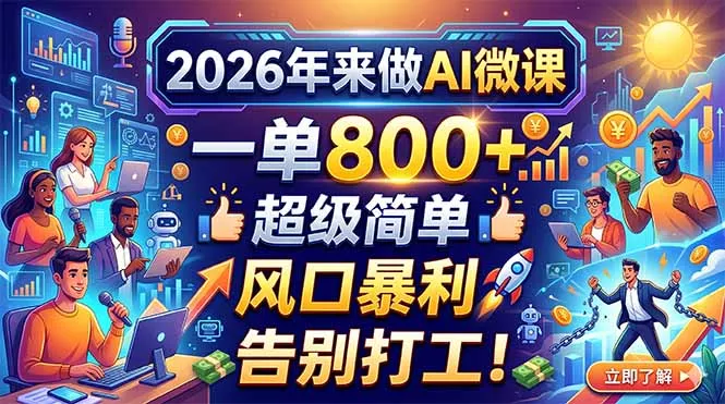 2026年来做AI微课，一单800+，超级简单，风口暴利，告别打工！-奇点库