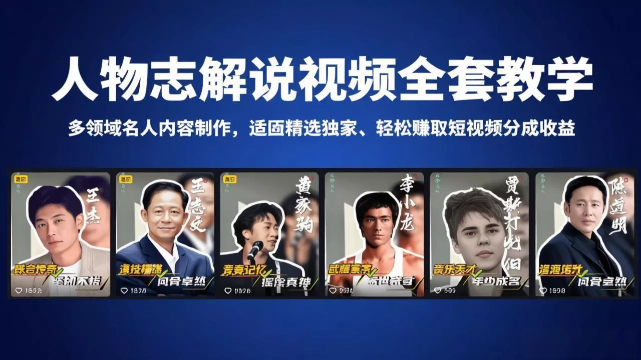 人物志解说视频全套教学，多领域名人内容制作，适配精选独家，轻松赚取短视频分成收益-奇点库