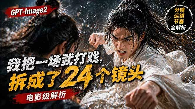 用GPT-Image2，把一段武打对决拆成24个连续镜头，从人物建立、动作衔接、运镜节奏，到情绪爆发-奇点库