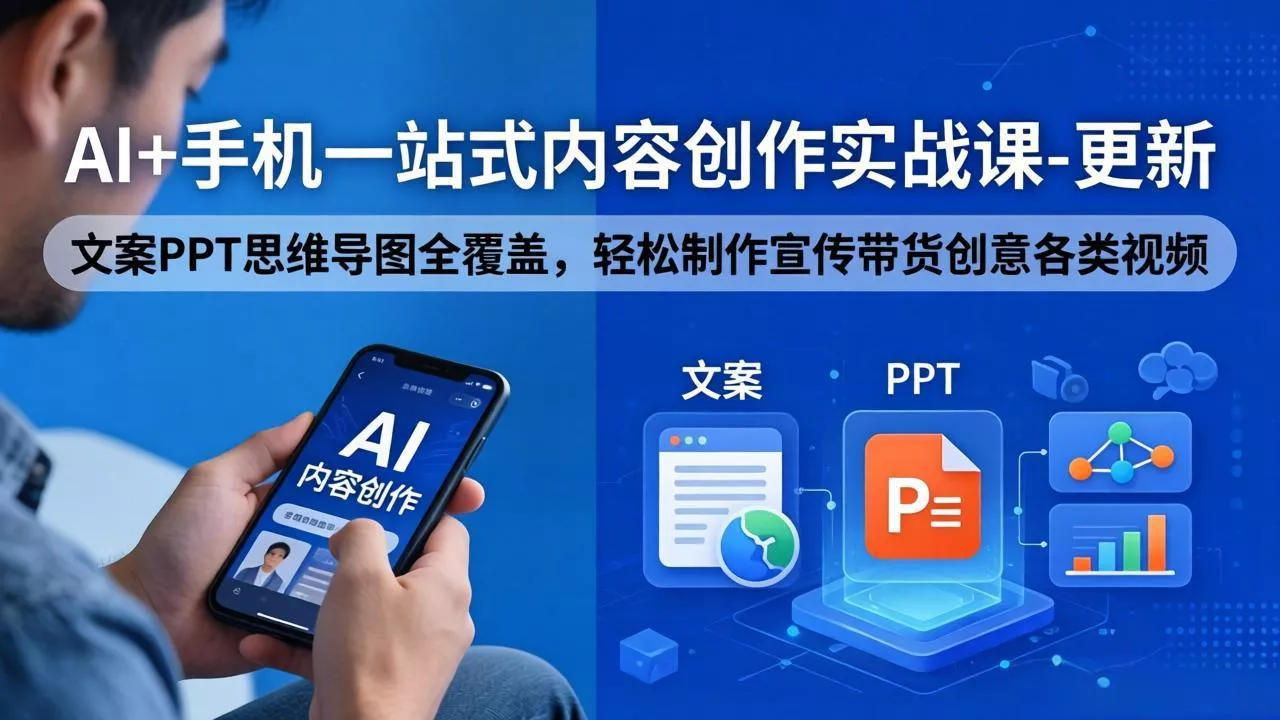 AI+手机一站式内容创作实战课-更新，文案PPT思维导图全覆盖，轻松制作宣传带货创意各类视频-奇点库