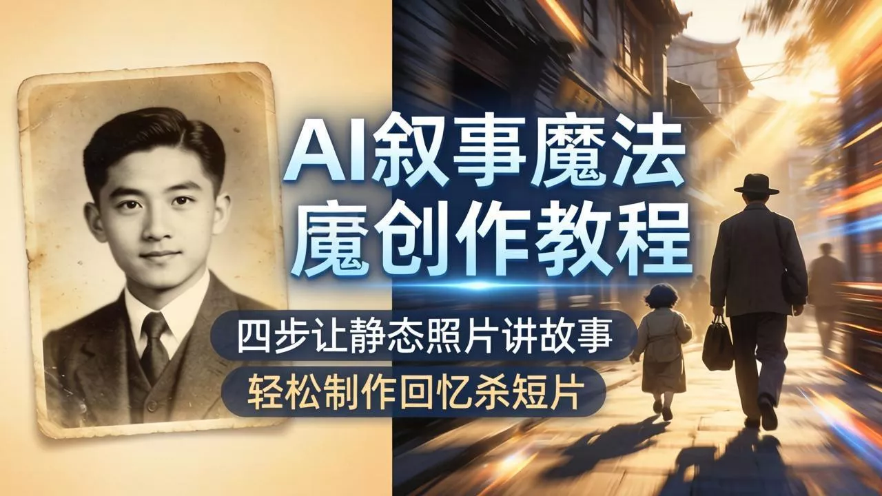 AI叙事魔法创作教程，四步让静态照片讲故事，老照片修复加动态特效，轻松制作回忆杀短片-奇点库