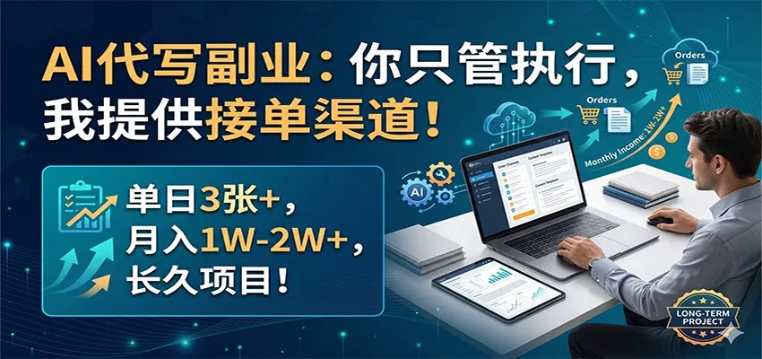 AI代写副业：你只管执行，我提供接单渠道！单日3张+，月入1W-2W+，长久项目-奇点库