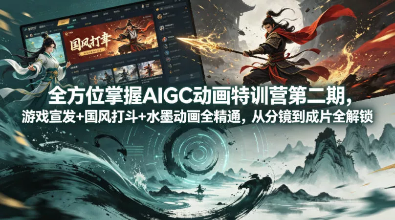 全方位掌握AIGC动画特训营第二期，游戏宣发+国风打斗+水墨动画全精通，从分镜到成片全解锁-奇点库