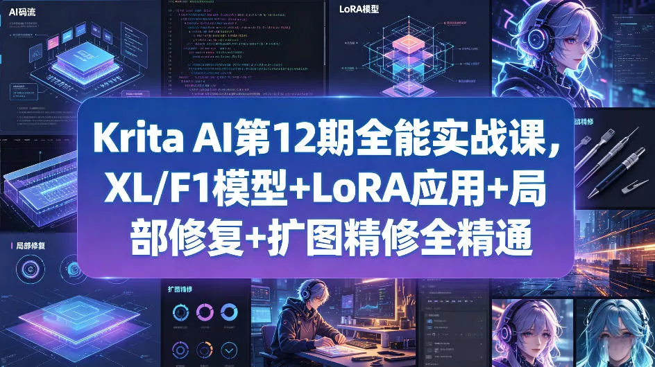 Krita AI第12期全能实战课，XL/F1模型+LoRA应用+局部修复+扩图精修全精通-奇点库