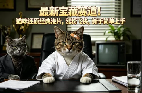 最新宝藏赛道！猫咪还原经典港片，涨粉飞快，新手简单上手-奇点库