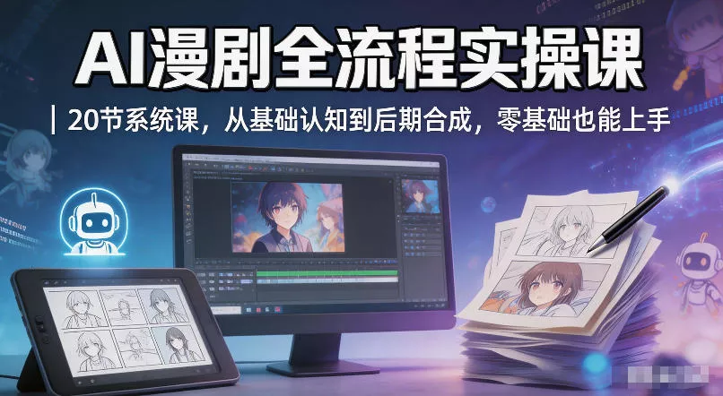 AI漫剧全流程实操课｜20节系统课，从基础认知到后期合成，零基础也能上手-奇点库