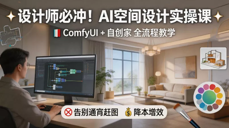 设计师必冲！AI空间设计实操课，ComfyUI+自创家全教学，告别通宵赶图，降本增效-奇点库