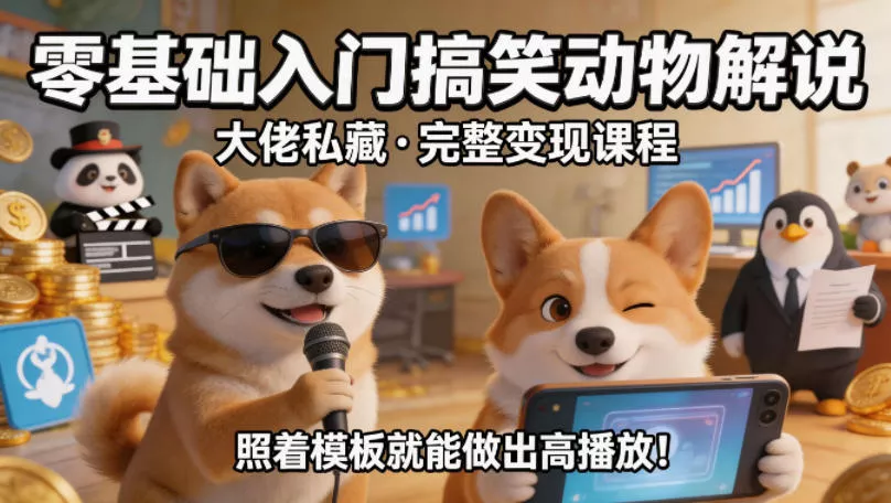 零基础入门搞笑动物解说，大佬私藏完整变现课程，照着模板就能做出高播放-奇点库