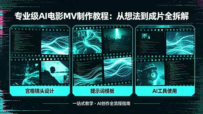 专业级AI电影MV制作教程，从想法到成片全拆解，宫格镜头+提示词模板+AI工具一站式教学-奇点库