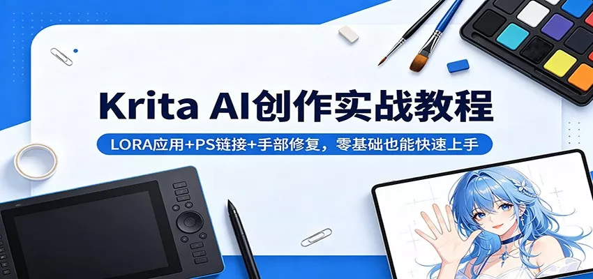 Krita AI创作实战教程：LORA应用+PS链接+手部修复，零基础也能快速上手-奇点库