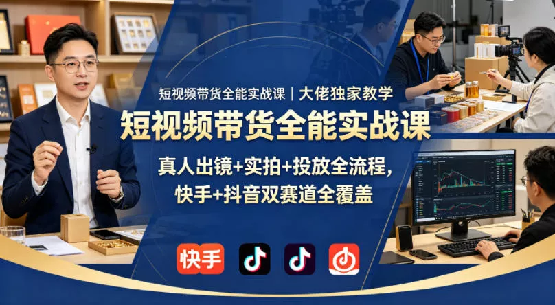短视频带货全能实战课｜大佬独家教学，真人出镜+实拍+投放全流程，快手+抖音双赛道全覆盖-奇点库