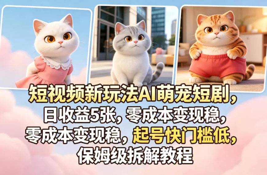 短视频新玩法AI萌宠短剧，日收益5张，零成本变现稳，起号快门槛低，保姆级拆解教程-奇点库