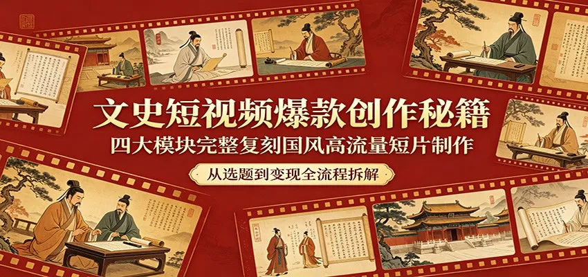 文史短视频爆款创作秘籍：四大模块完整复刻国风高流量短片制作-奇点库