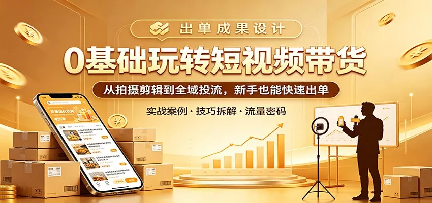 0基础玩转短视频带货：从拍摄剪辑到全域投流，新手也能快速出单-奇点库