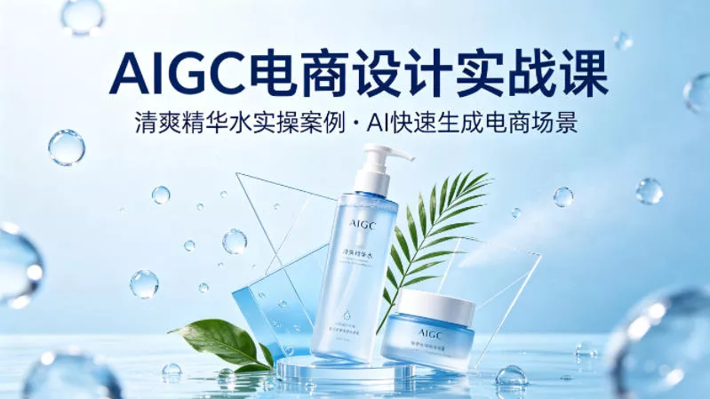 AIGC电商设计实战课，以清爽精华水为实操案例，教你用AI快速生成电商场景-奇点库